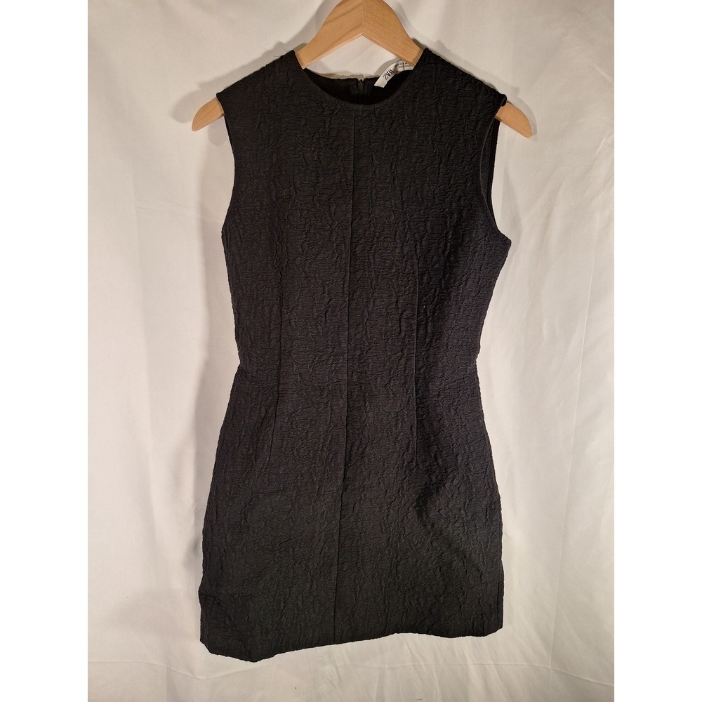 Zara Womens Black Crinkle Textured Sleeveless Mini Sheath Dress 4437/041 Size S